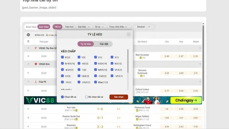 Đa dạng các tỷ lệ kèo nhà cái tại KQBD 24h