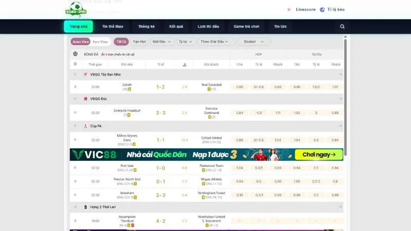 Cập nhật livescore nhanh nhất tại KQBD 24h