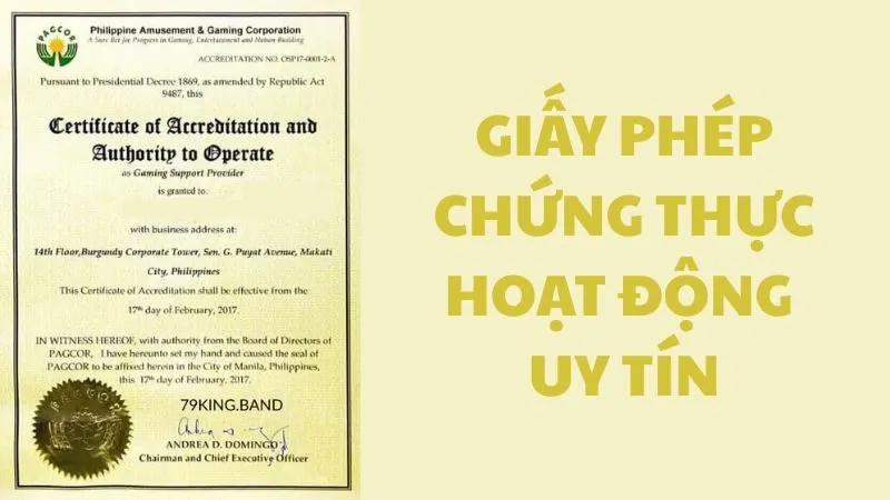 Giấy phép PAGCOR chứng thực nhà cái hoạt động uy tín